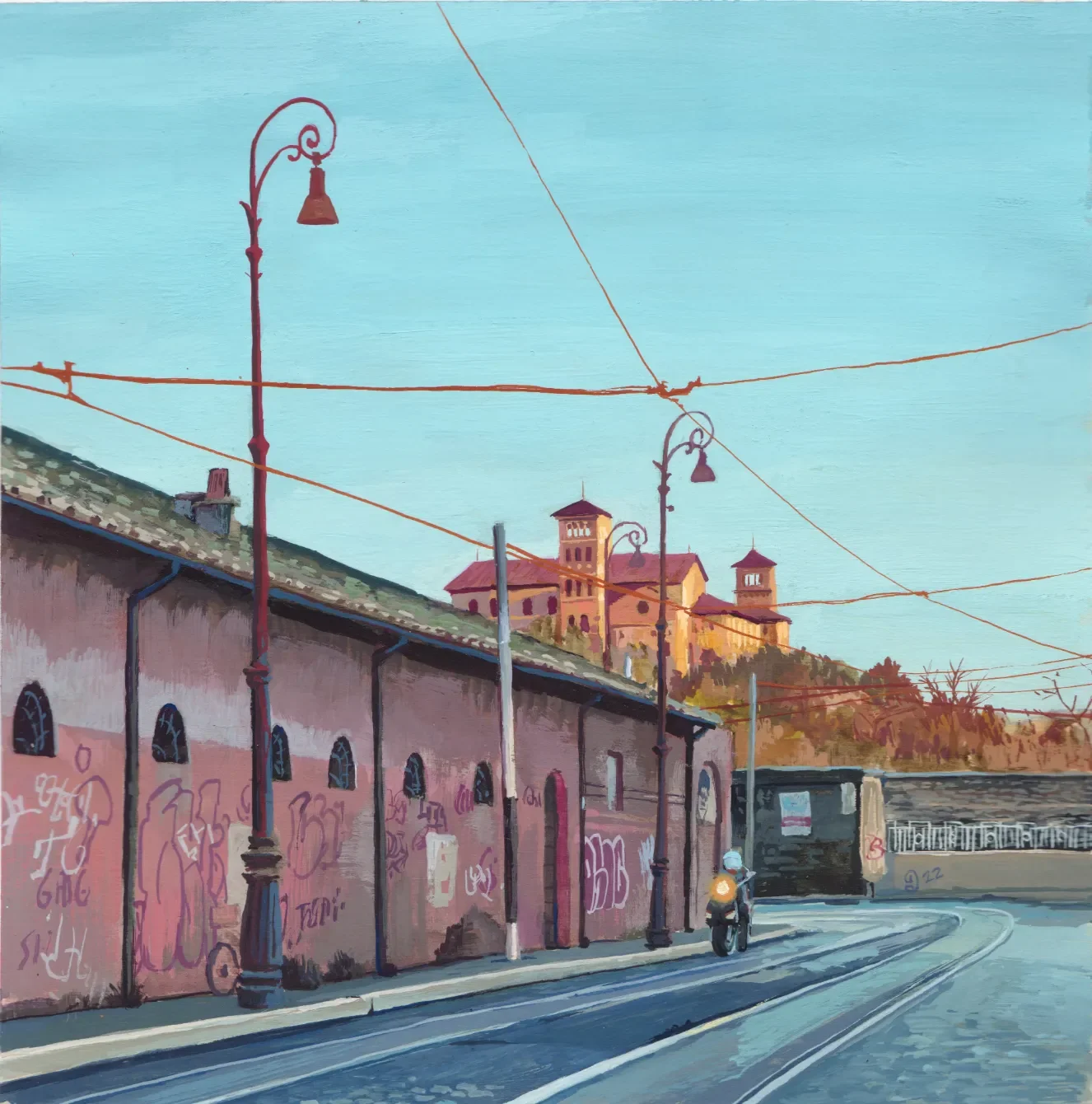 Un dipinto a gouache di via Marmorata, vicino Porta Portese